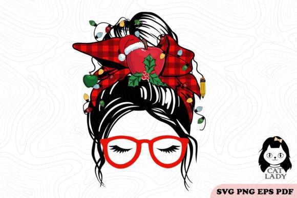 Messy Bun Teacher Christmas SVG PNG for Crafts & Graphics
